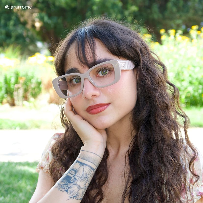 Hannah Beige Rectangle Glasses