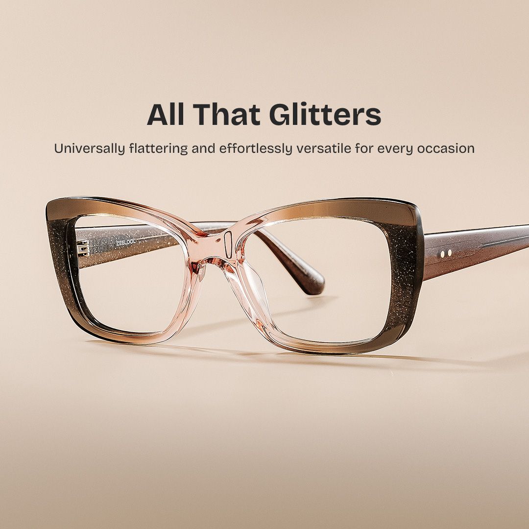 Leona Rectangle Brown Omber Glasses with Glittering Powder | ZEELOOL0