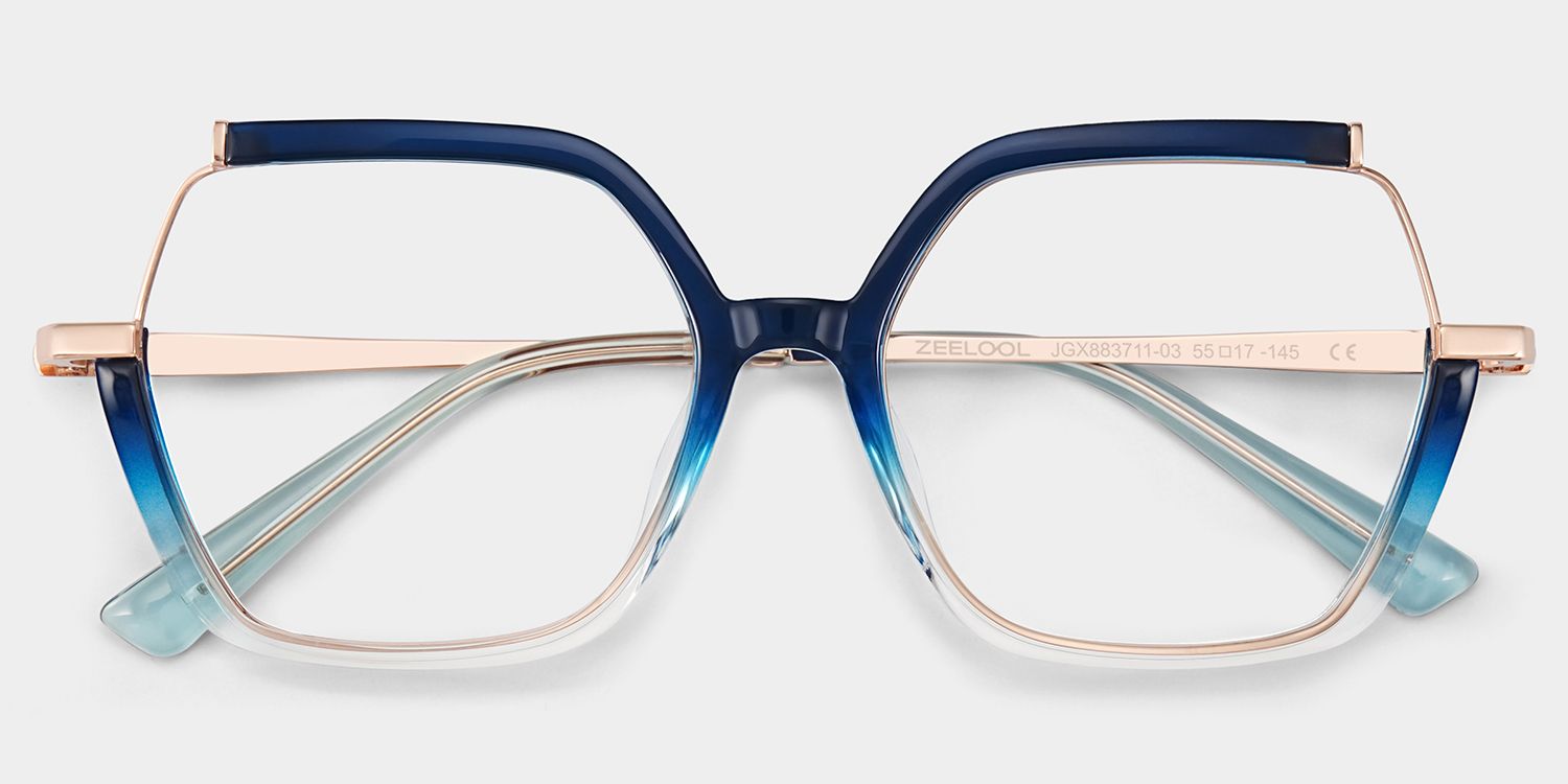 Alexia Mixed-Materials Square Blue Frame Glasses | Zeelool2