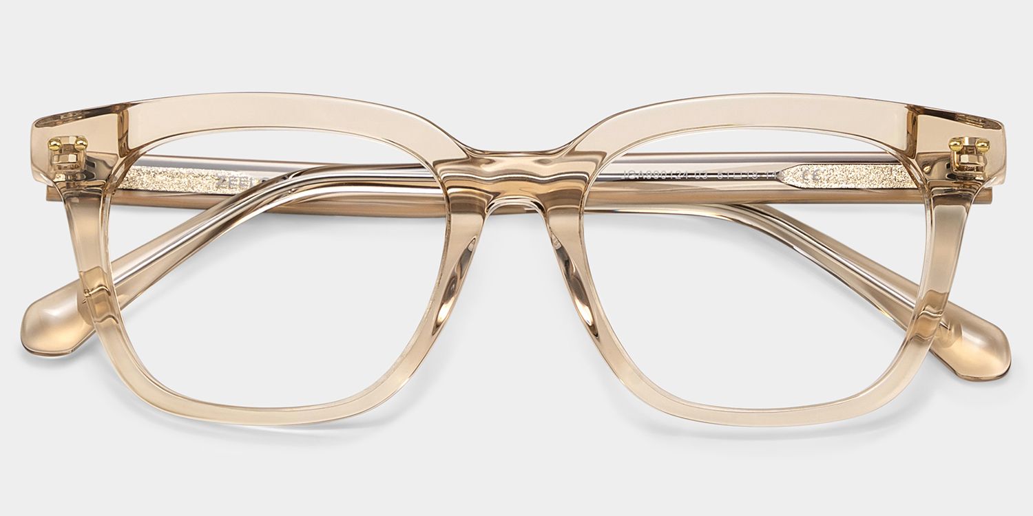 Angela Beige Clear Rectangle Glasses Frames | ZEELOOL2