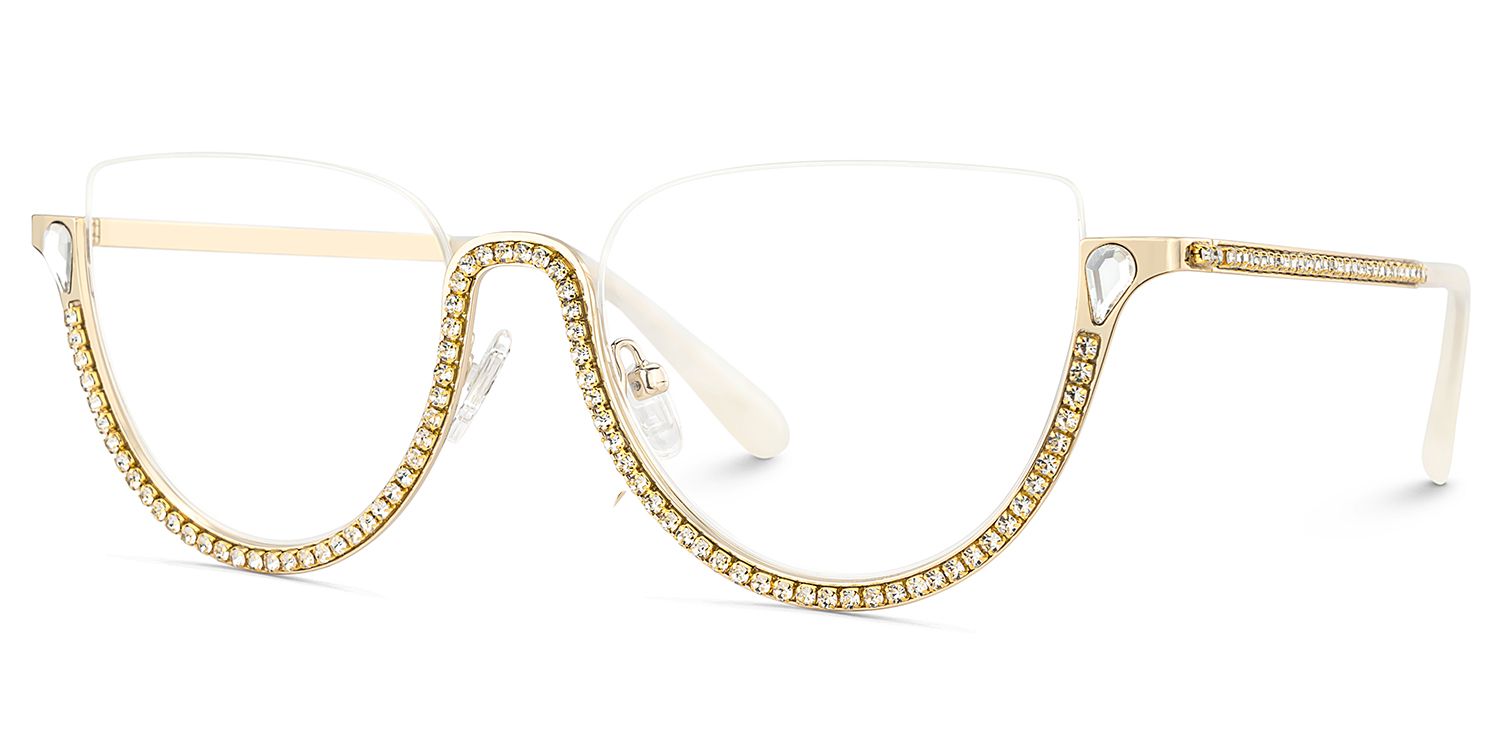 Sparkle Gold Cat Eye Gillter Glasses for Women | ZEELOOL4
