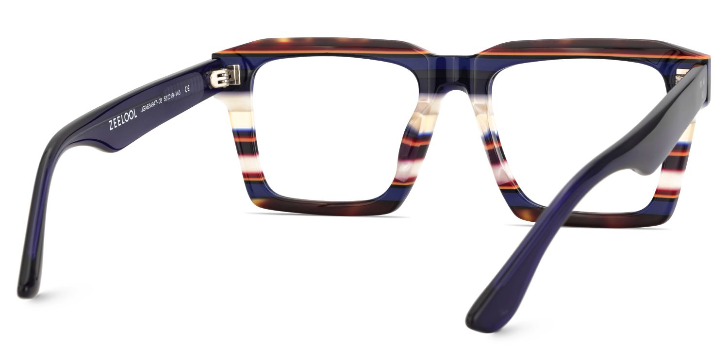 Large Square Frame Eyeglasses With Blue and White Stripes5