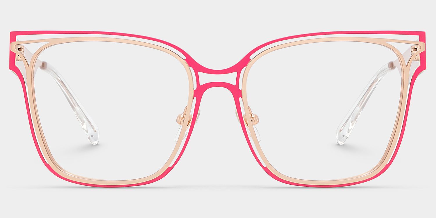Dacarine Square Pink Gold Metal Glasses Frames On Sale | ZEELOOL1