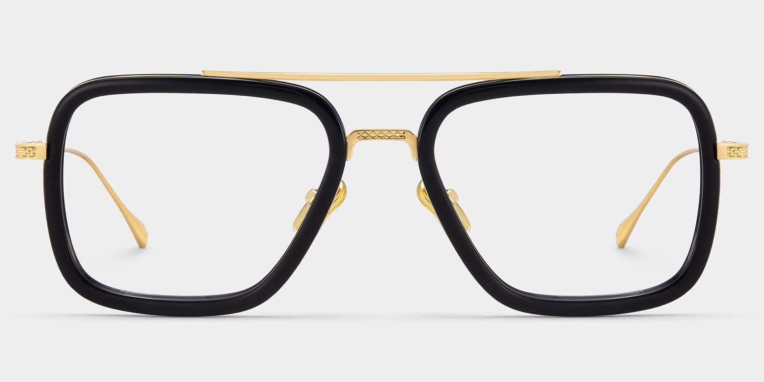 Gifford Aviator Black Frame Glasses with Gold Trim0