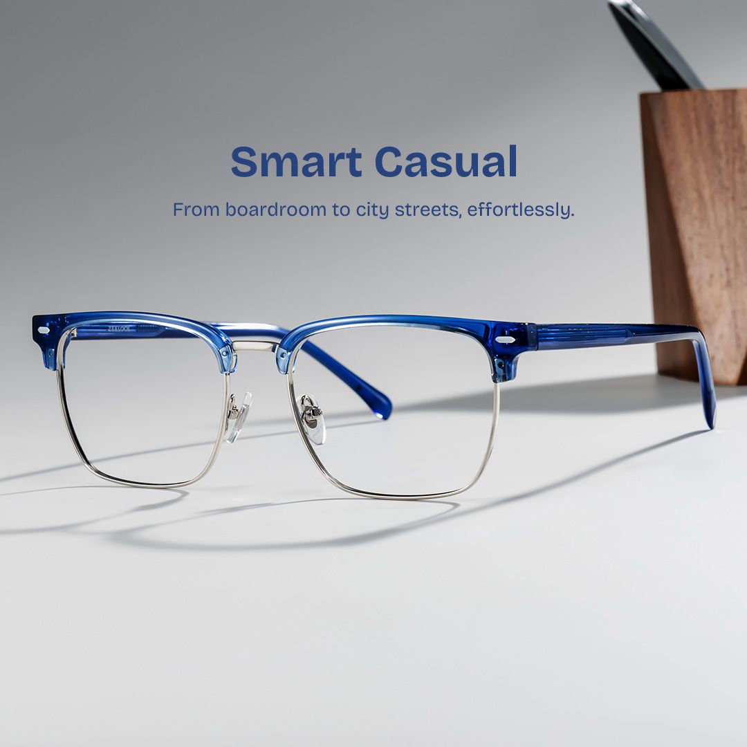 Braidsby Blue Browline Mixed Frame Glasses for Men | ZEELOOL0