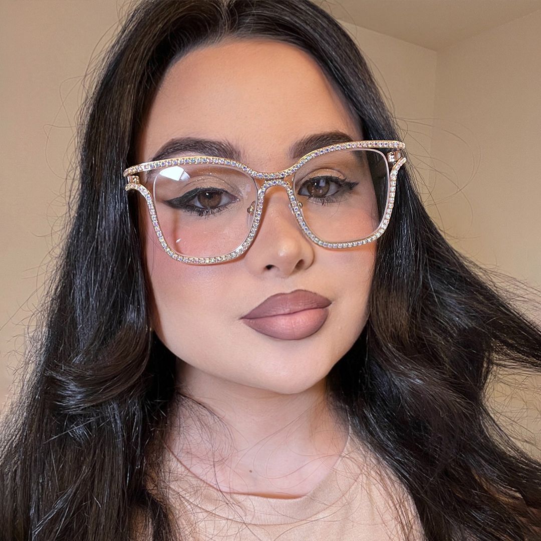 Shine Square Gold White Diamond Glasses Frames for Women6