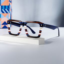 Kenish Blue White Square Glasses0