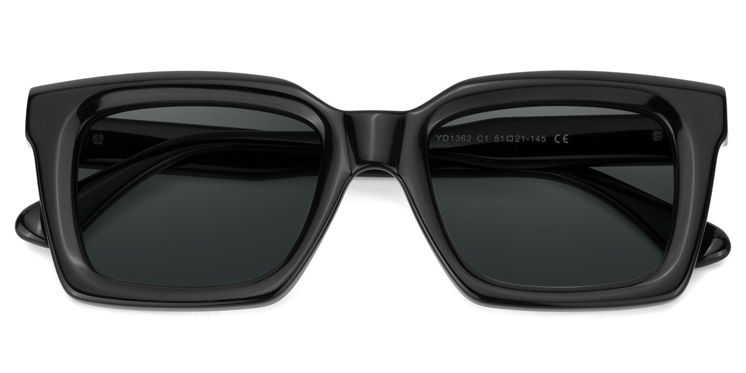 Solana Rectangle Black Prescription Sunglasses | ZEELOOL1