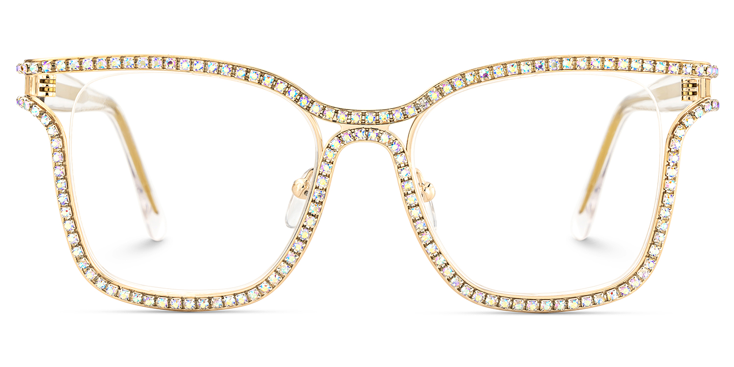 Shine Square Gold Metal Frame Glasses for Women | ZEELOOL1