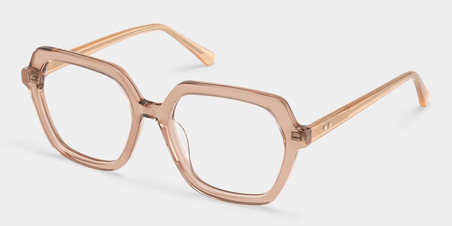 Devon Geometric Clear Beige Glasses with Sparkling Grey Orange Frame| ZEELOOL3