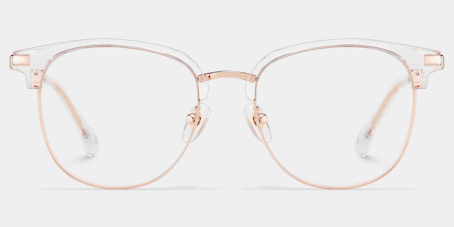 Oversized Browline Glasses With Clear and Rose Gold Color1