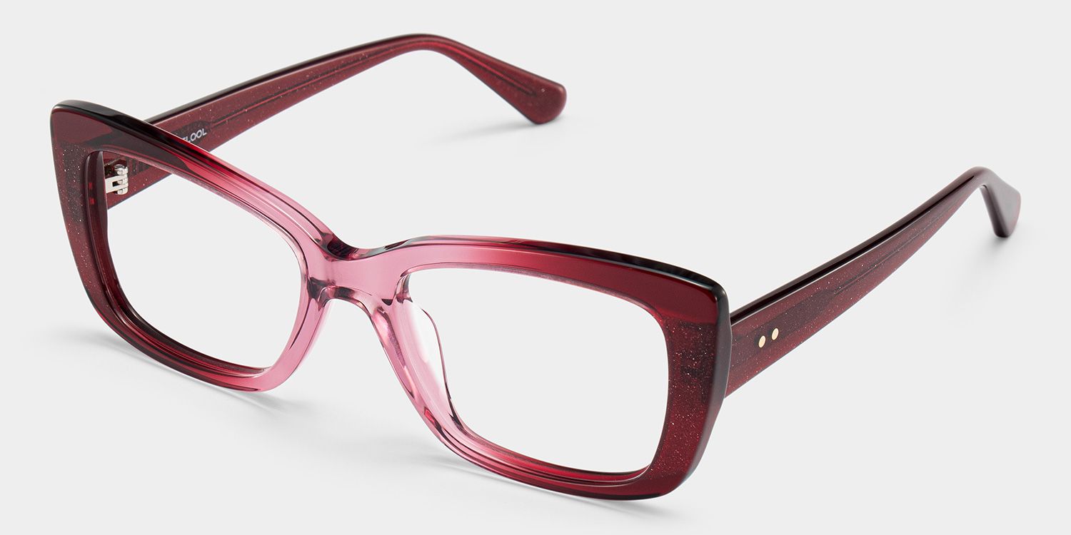 Leona Rectangle Red Gradient Glitter Glasses Frames | ZEELOOL3