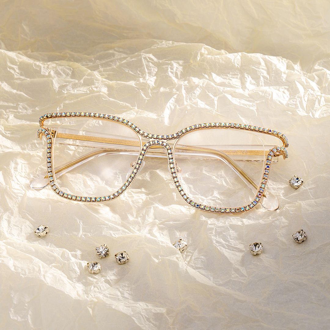 Shine Square Gold Metal Frame Glasses for Women | ZEELOOL0