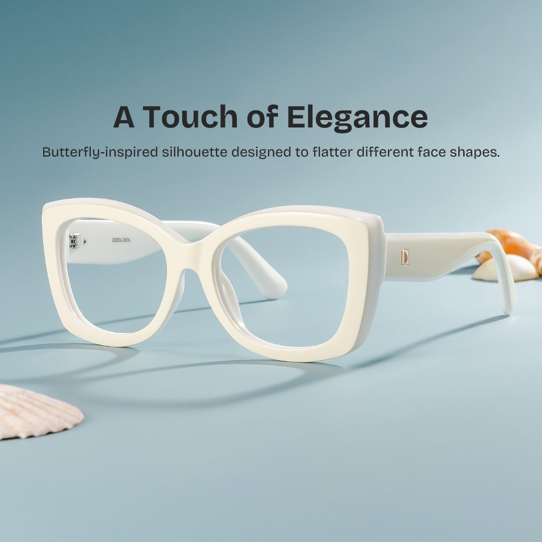 Rosie Cream Thick White Butterfly Frame Glasses | ZEELOOL0