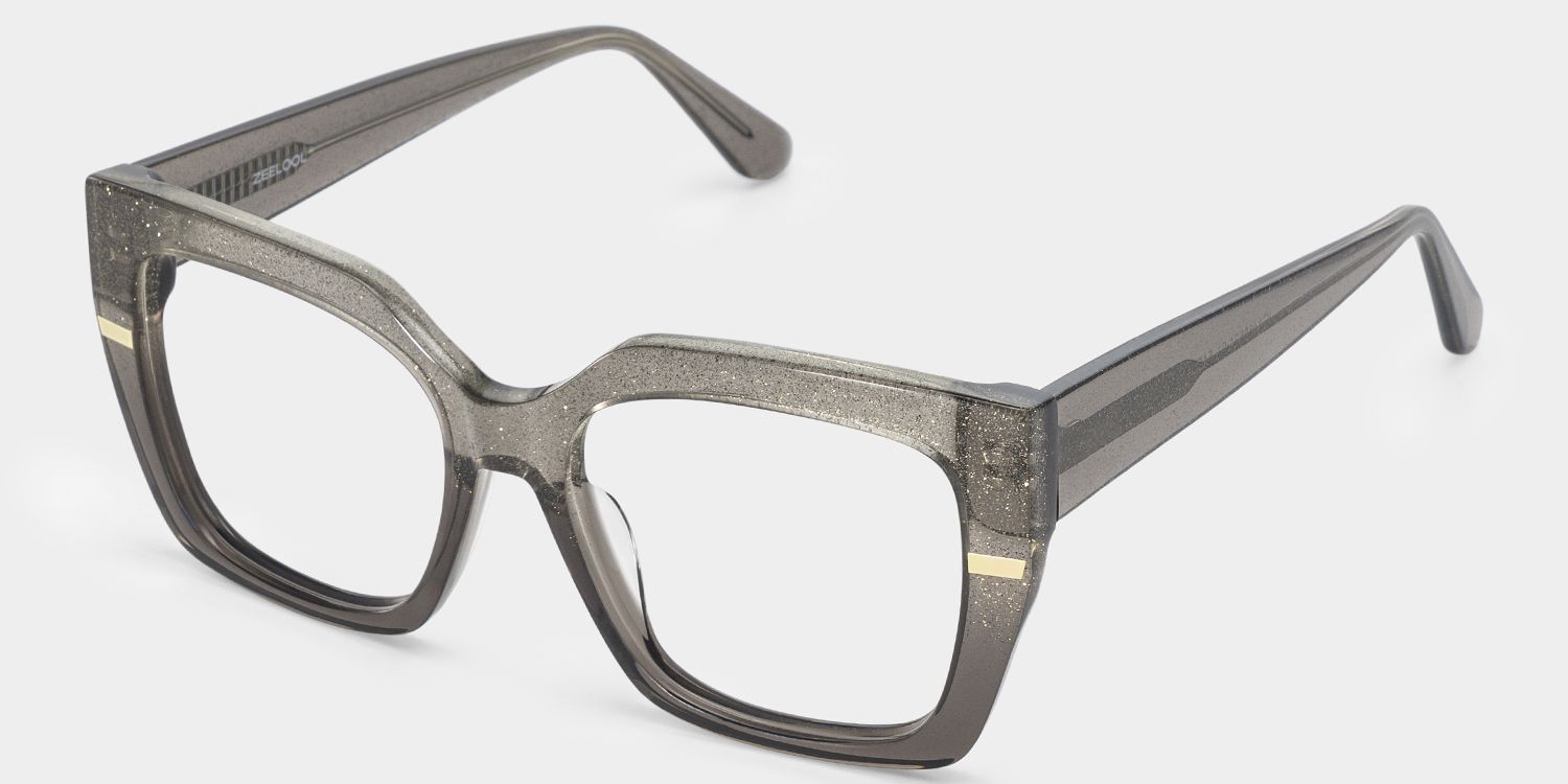 Mavis Square Gray Sparkle Glitter Eyeglass Frames | ZEELOOL3