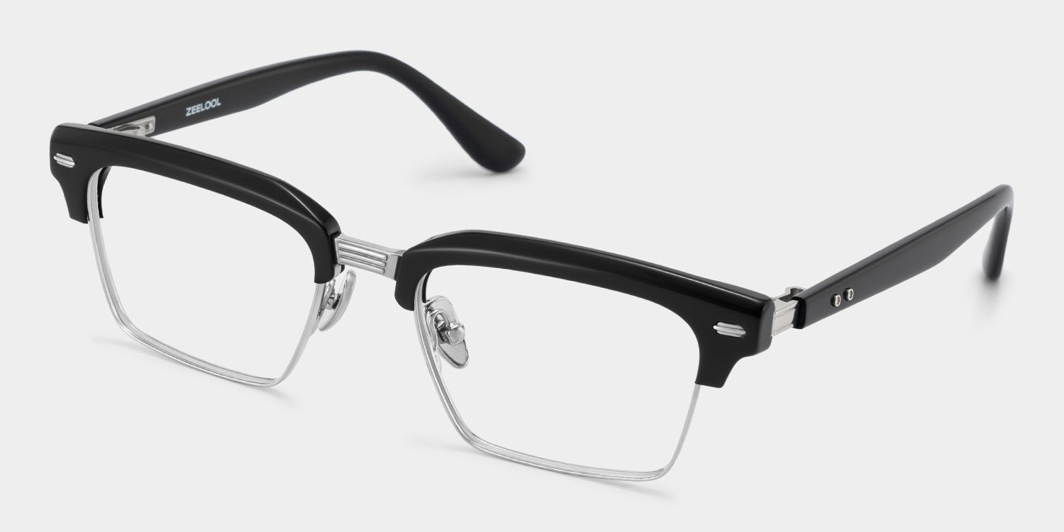 Landon Black and Silver Browline Glasses for Men | ZEELOOL3