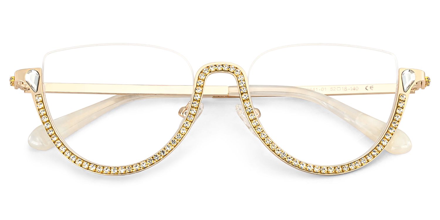 Sparkle Gold Cat Eye Gillter Glasses for Women | ZEELOOL3
