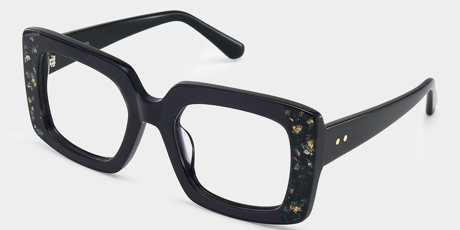 Sable Thick Black Square Frame Glasses with Colored Diamonds | ZEELOOL3