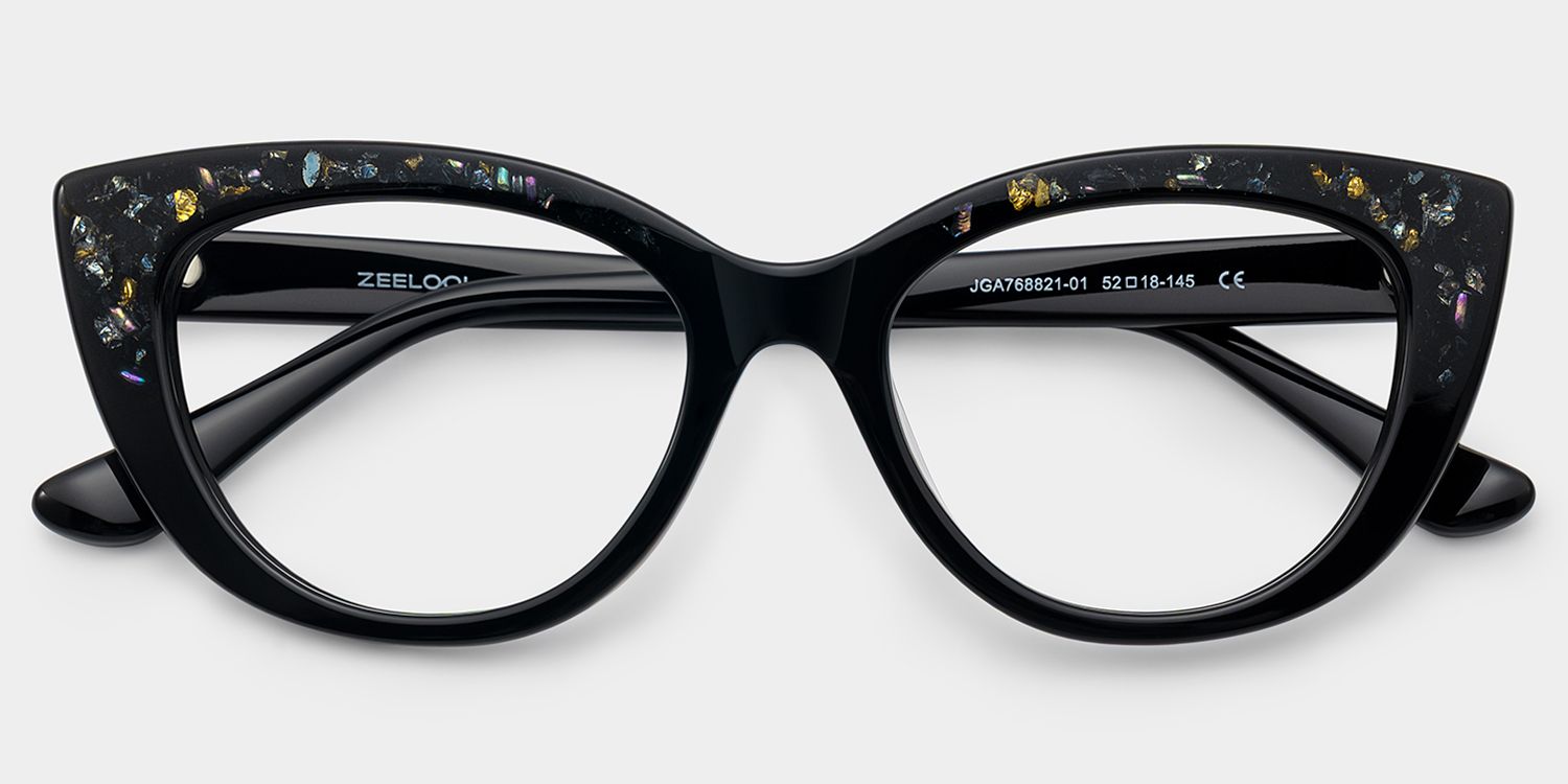 Elora Cat-Eye Black Glitter Glasses Frames with Diamond Chips | ZEELOOL2