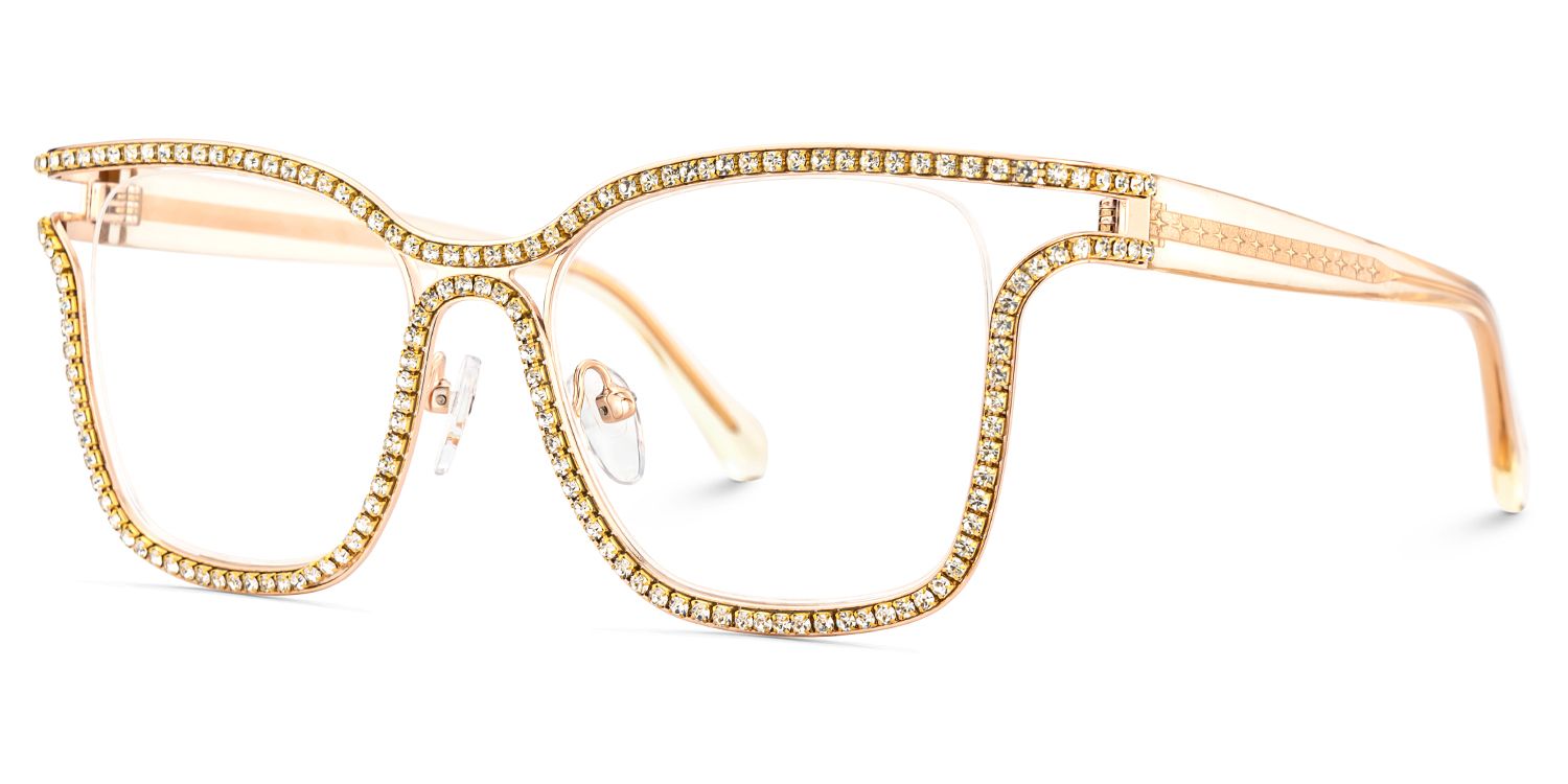 Shine Square Gold White Diamond Glasses Frames for Women3