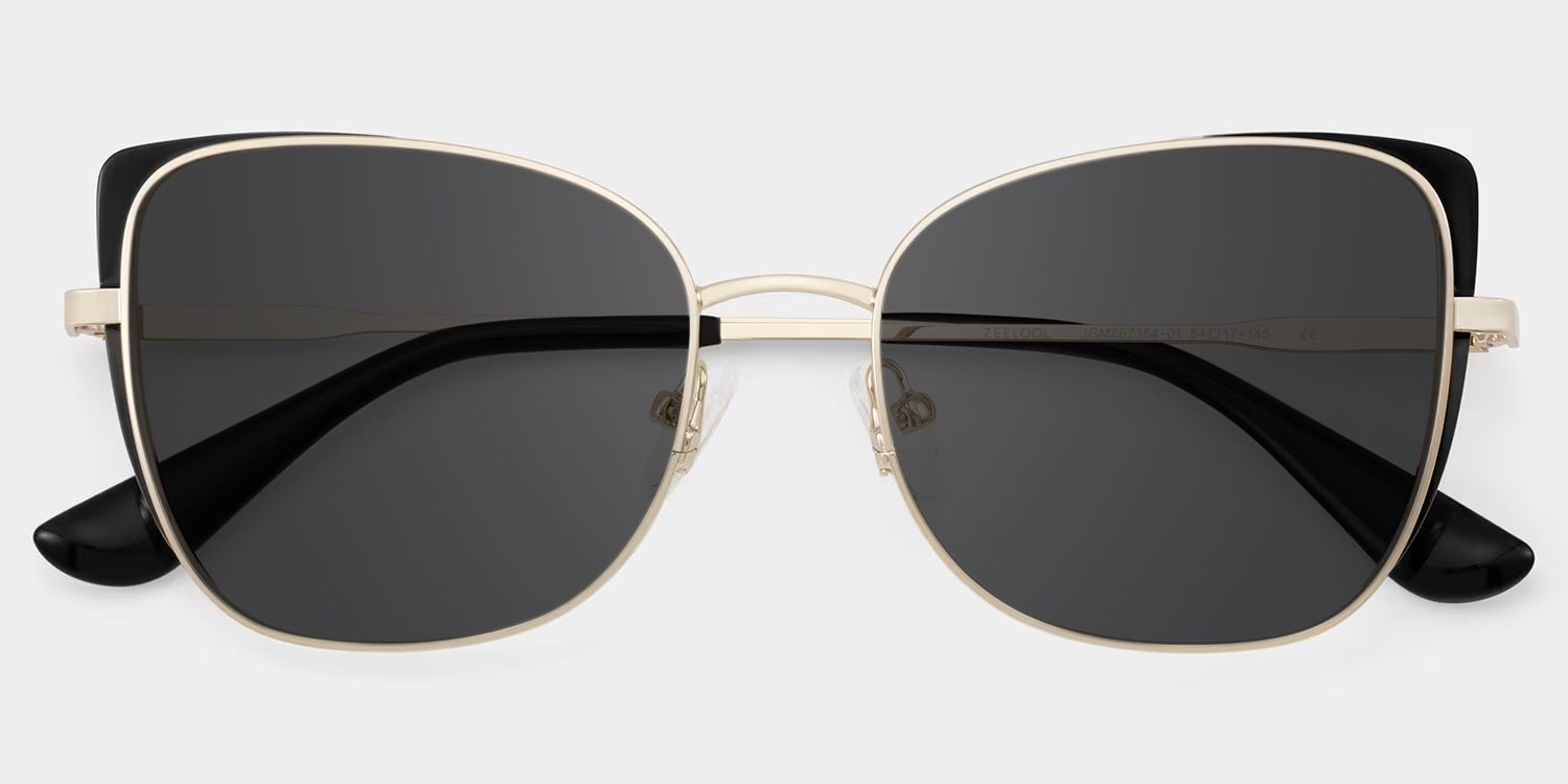 Tessa Cat Eye Style Black Gold Frame Sunglasses | ZEELOOL1