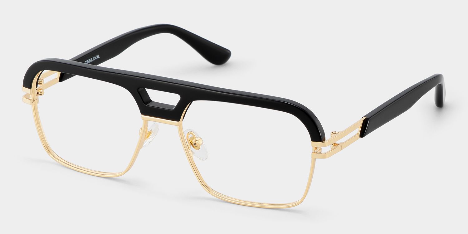Griff Black and Gold Aviator Glasses for Men | ZEELOOL3