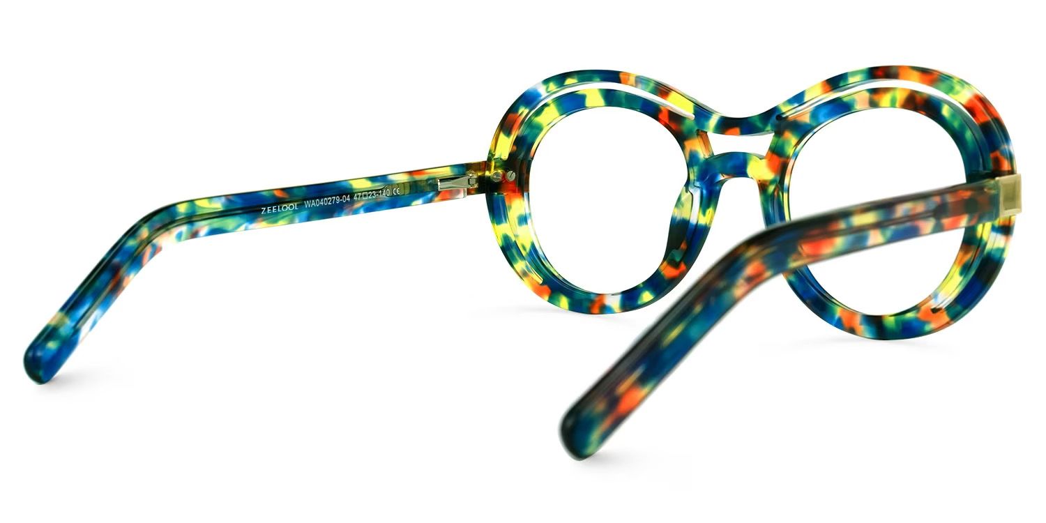Texidor Round Eyeglasses, Blue Tortoise Frame Glasses3