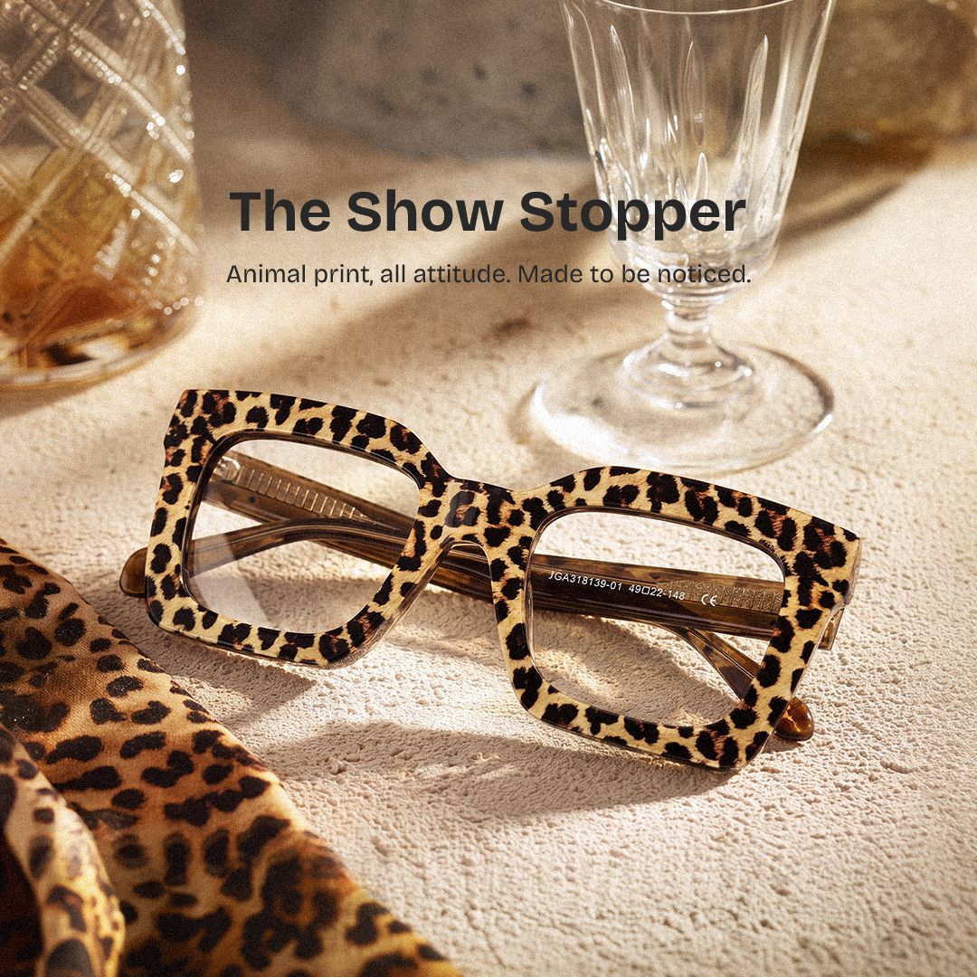 Megan Leopard print Square Acetate Frame Glasses for Women | ZEELOOL0