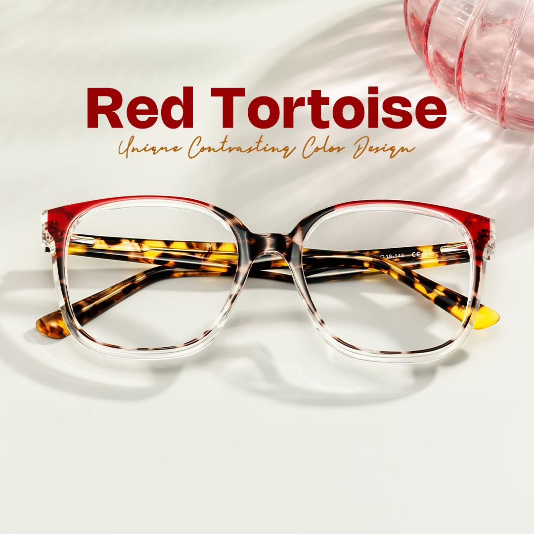 Square Tortoise Eyeglasses With Red Color Matching0