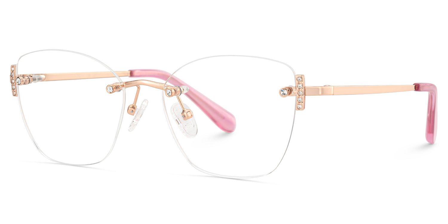 Jaxon Rimless Pink Rectangle Eyeglasses for Women | ZEELOOL3