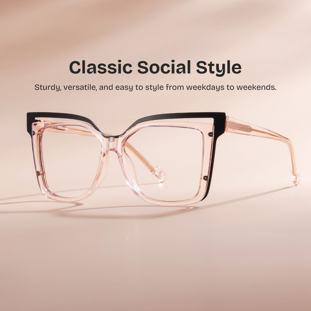 Twolla Square Beige Glasses with Black Edge for Women | ZEELOOL0