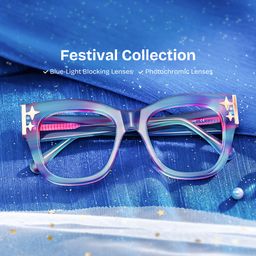 Minfia Blue Purple Square Glasses0