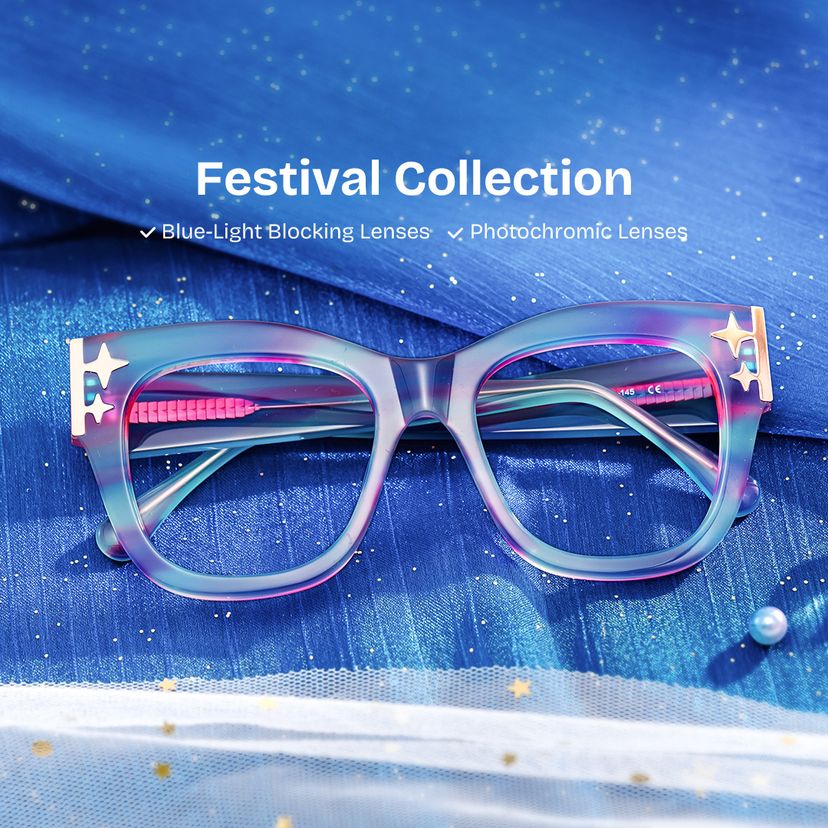 Minfia Blue Purple Square Glasses