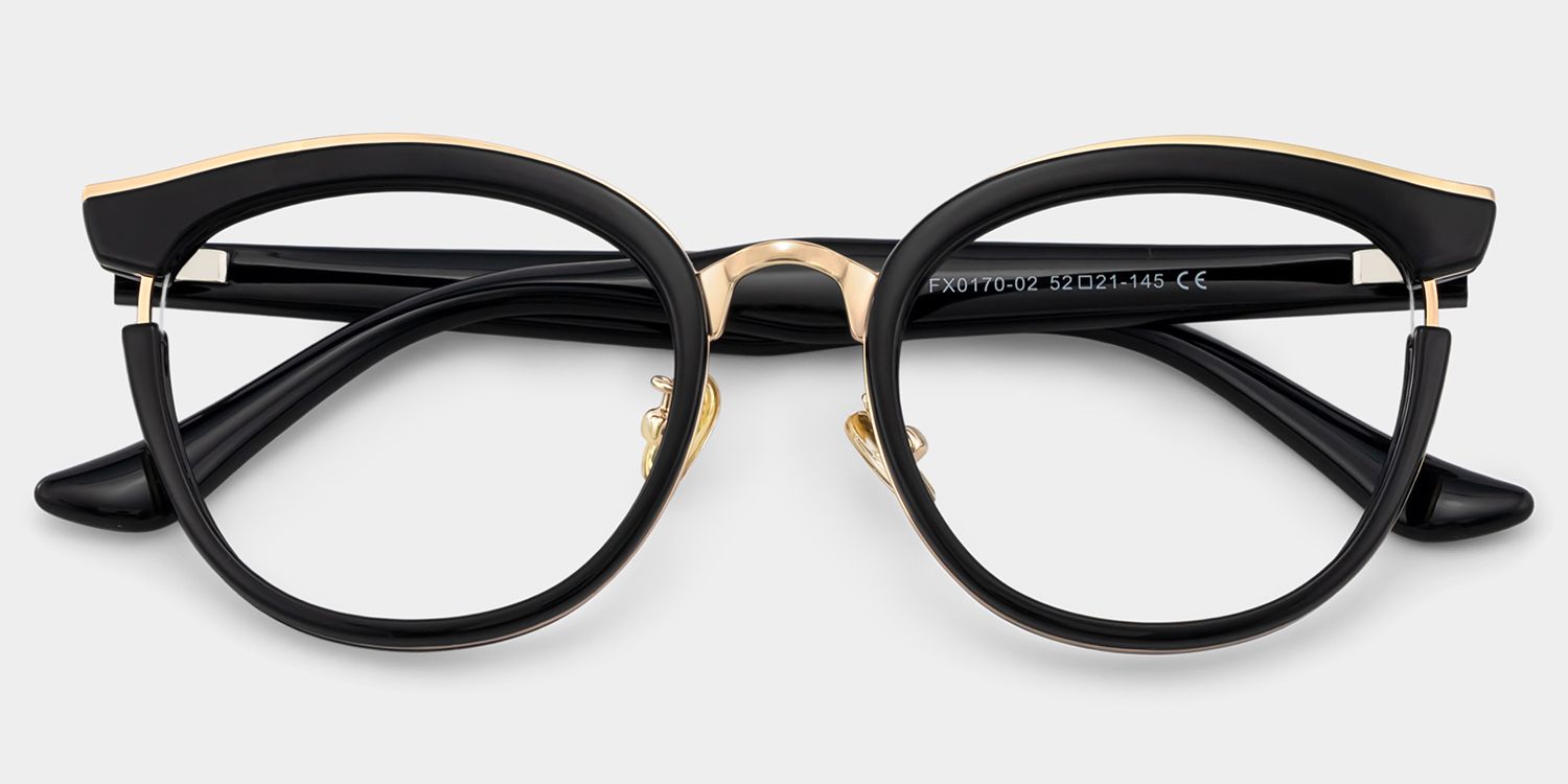 Laraine Cat Eye Black Frame Glasses with Gold Trim1