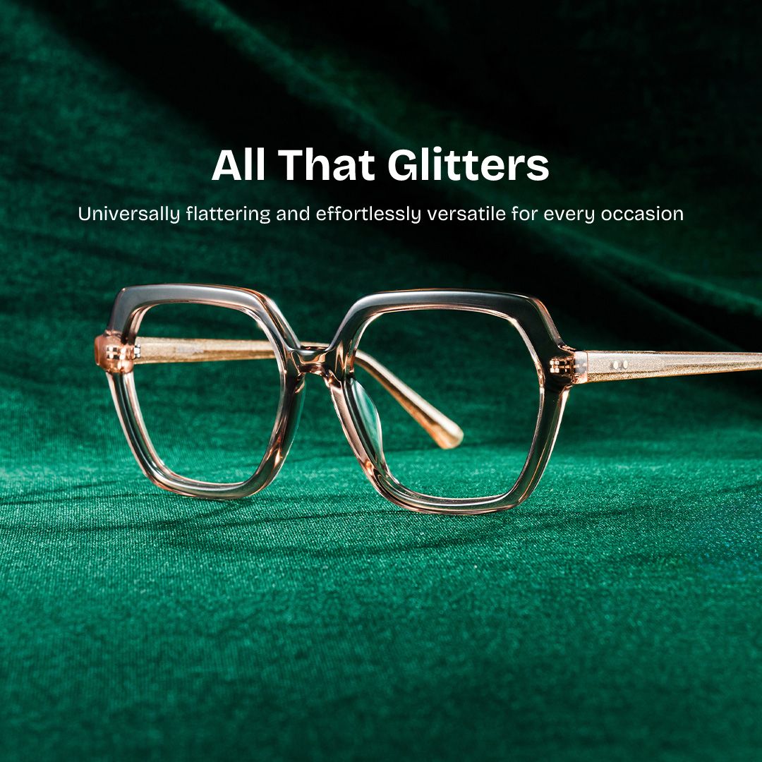 Devon Geometric Clear Beige Glasses with Sparkling Grey Orange Frame| ZEELOOL0