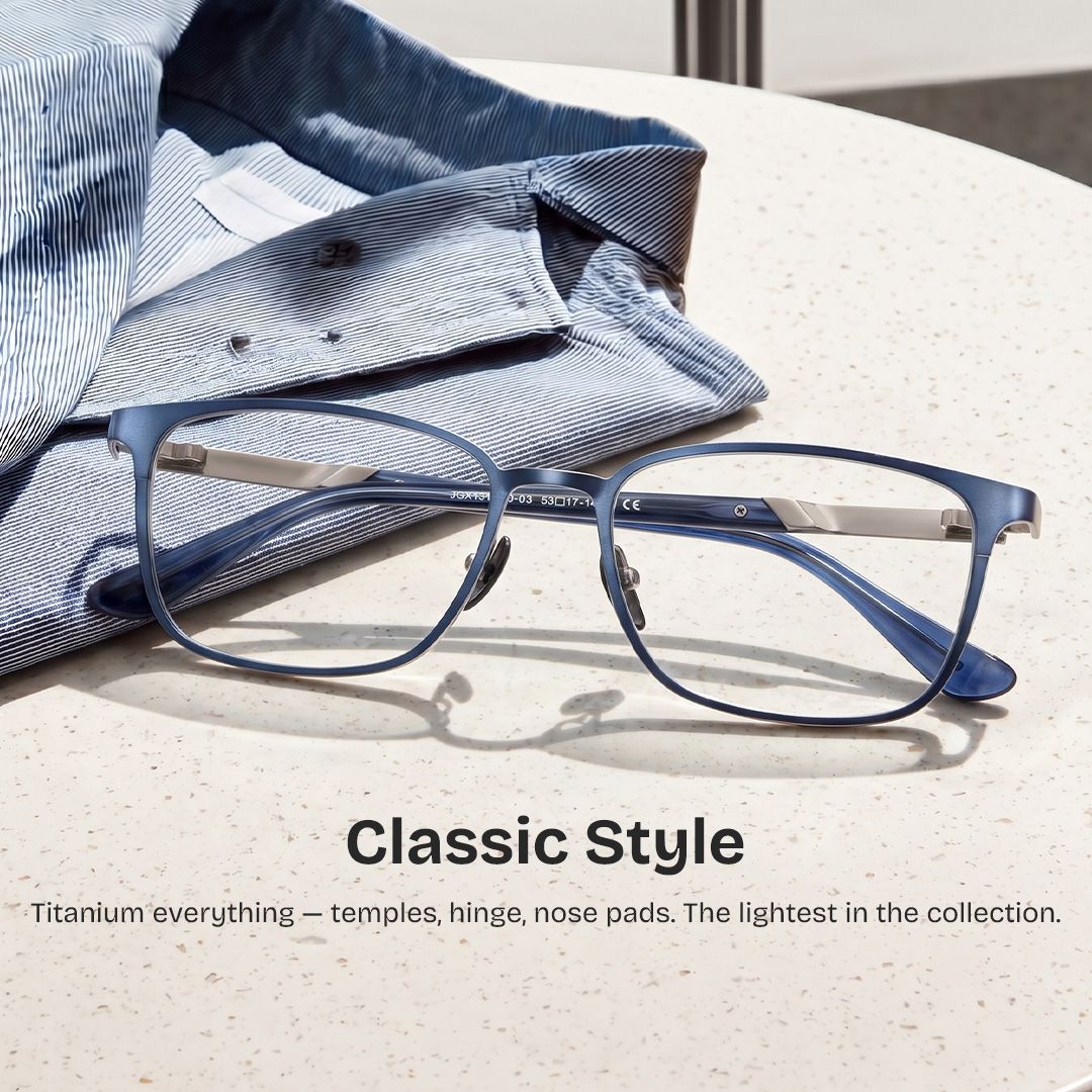 Aubrey Rectangle Blue Thin Glasses for Men | ZEELOOL0