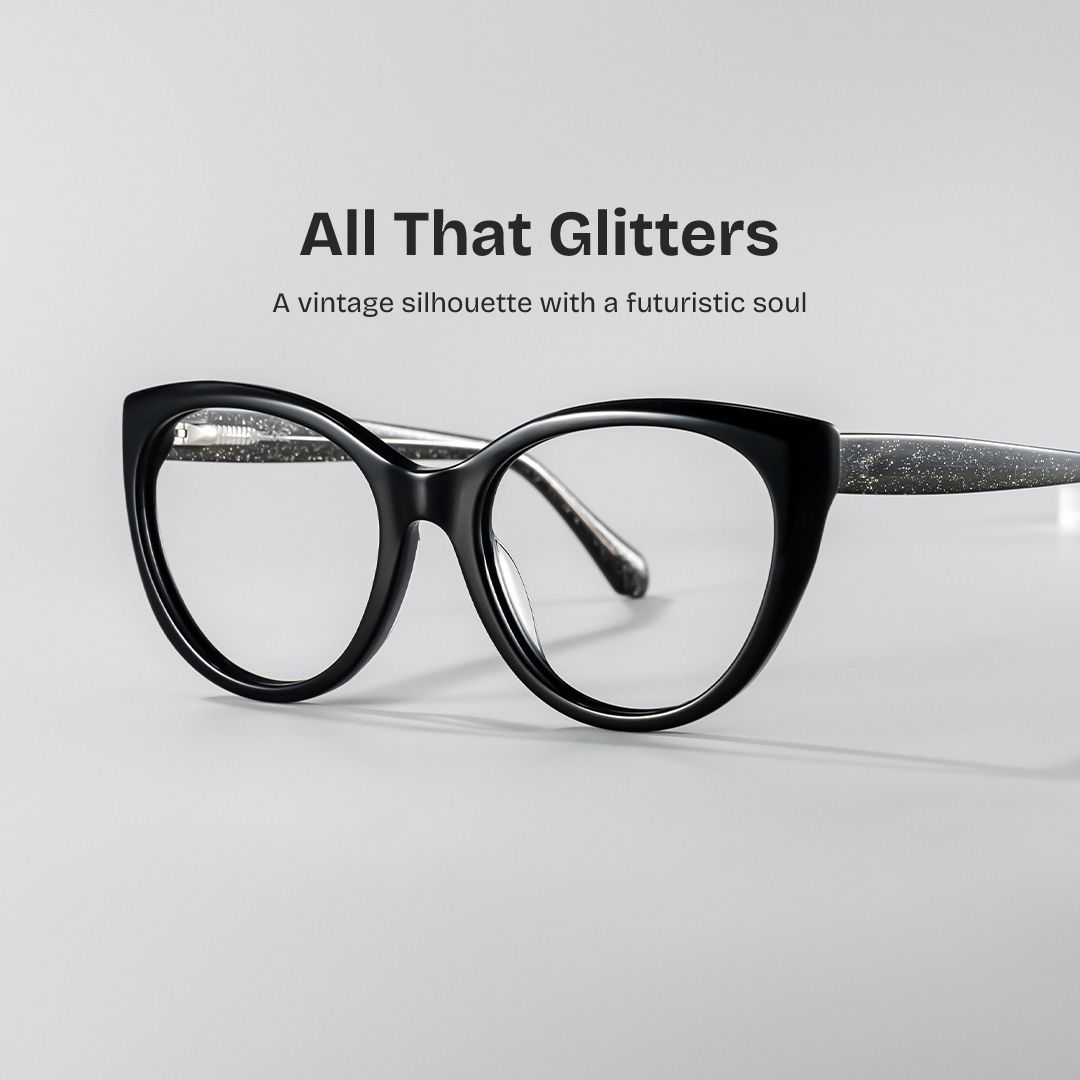 Kiera Black Cat Eye Glasses Frames in Dark Gray Glitter | ZEELOOL0