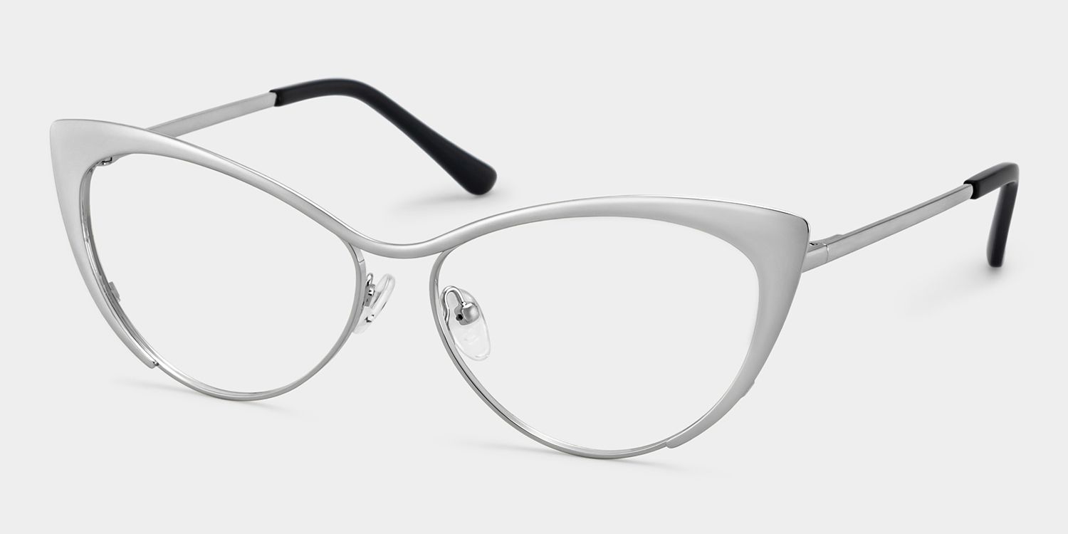 Ellen Silver Metal Cat Eye Glasses Frame for Women | ZEELOOL2