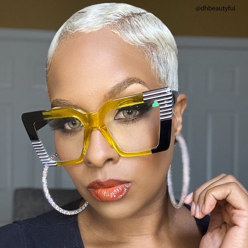 Shamika Large Black and Yellow Eyeglasses with Rectangle Frames | Zeelool4
