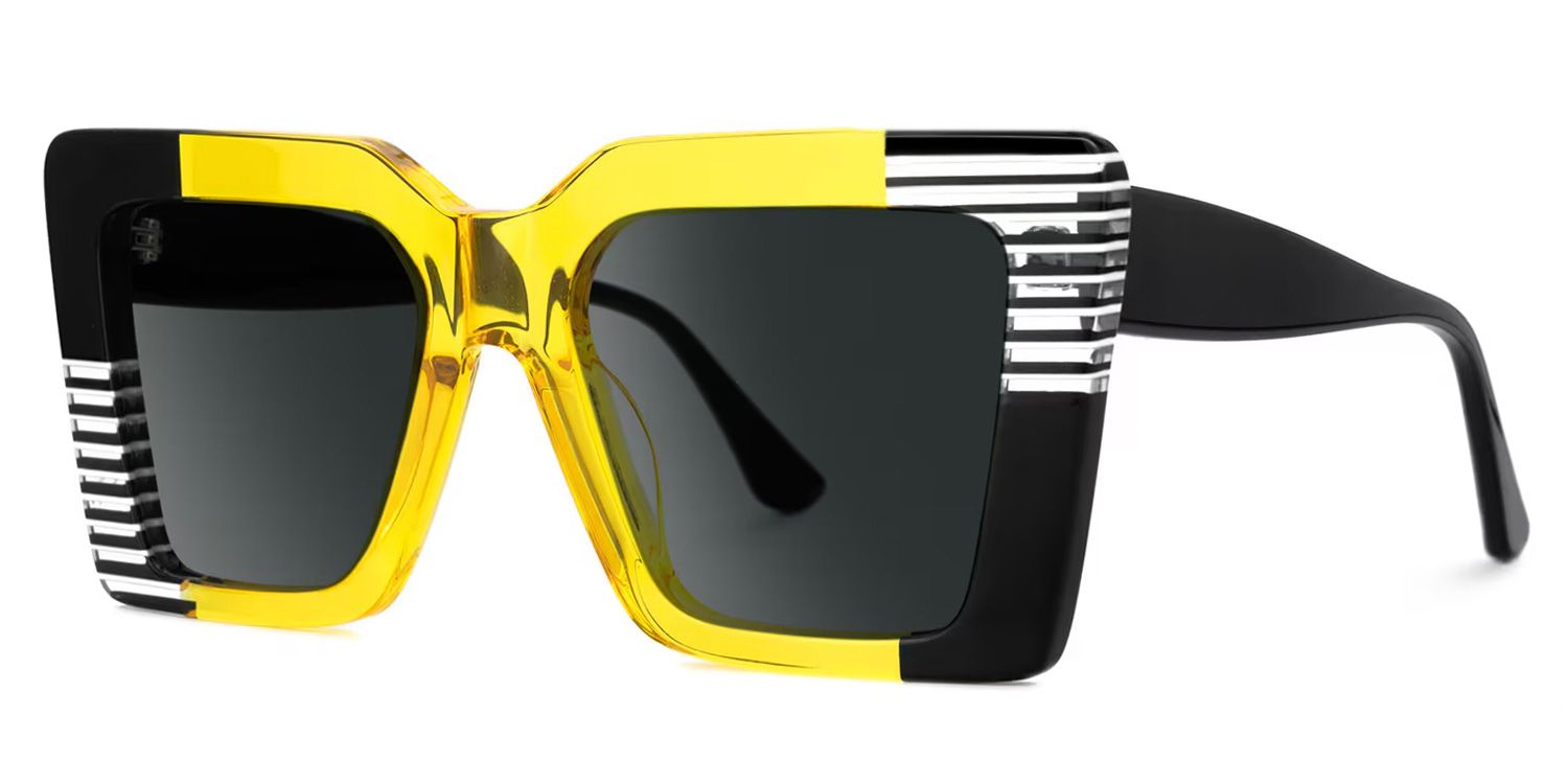 Shamika Rectangle Yellow Prescription Sunglasses | ZEELOOL3