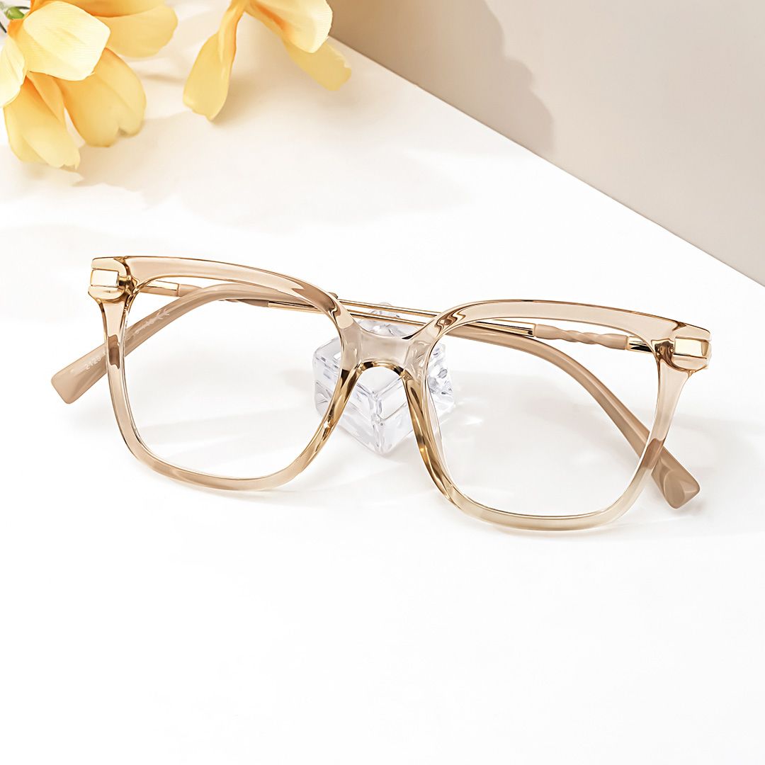 Jacqui Square Beige Eyeglasses and Clear Frame | ZEELOOL4