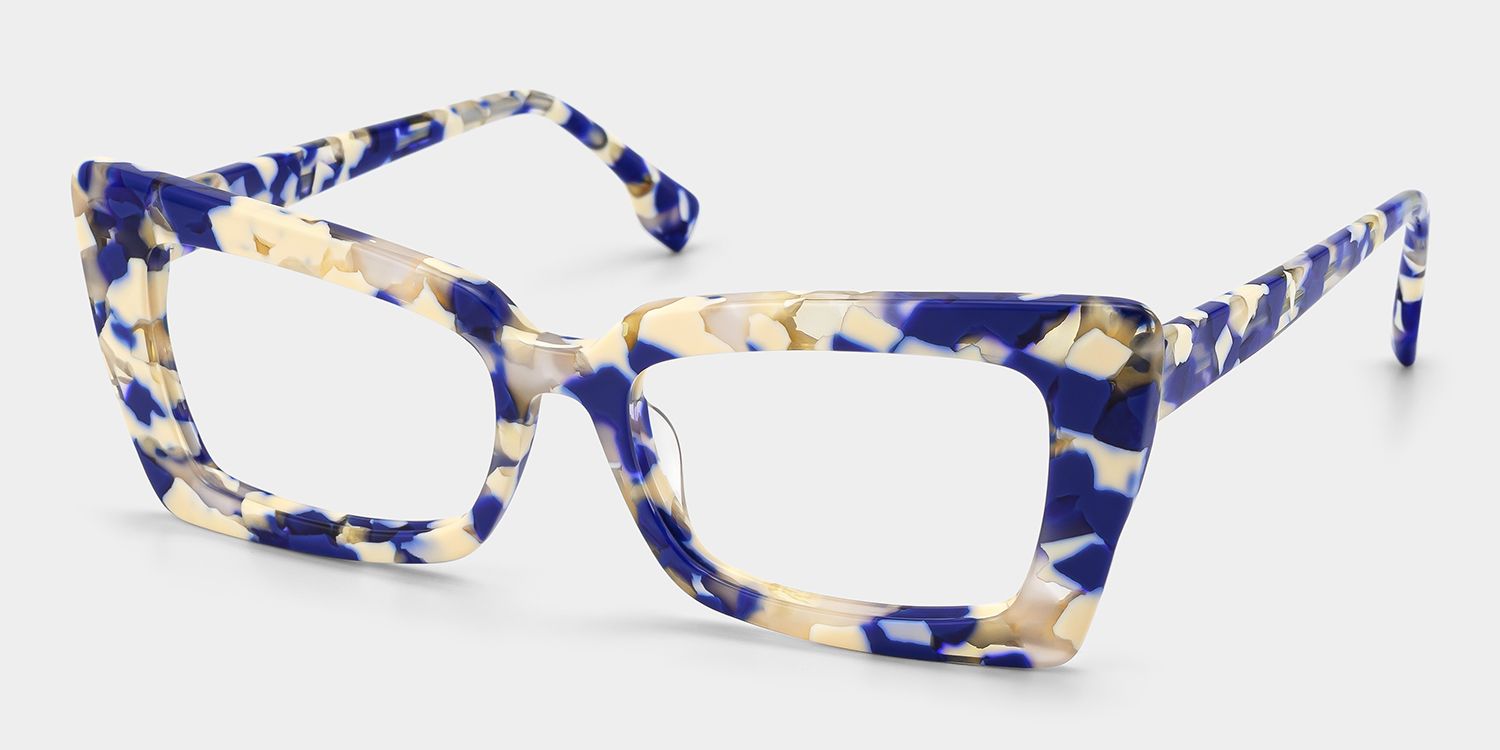 Newell Rectangle Blue-Floral Frame Glasses | Zeelool Optical2