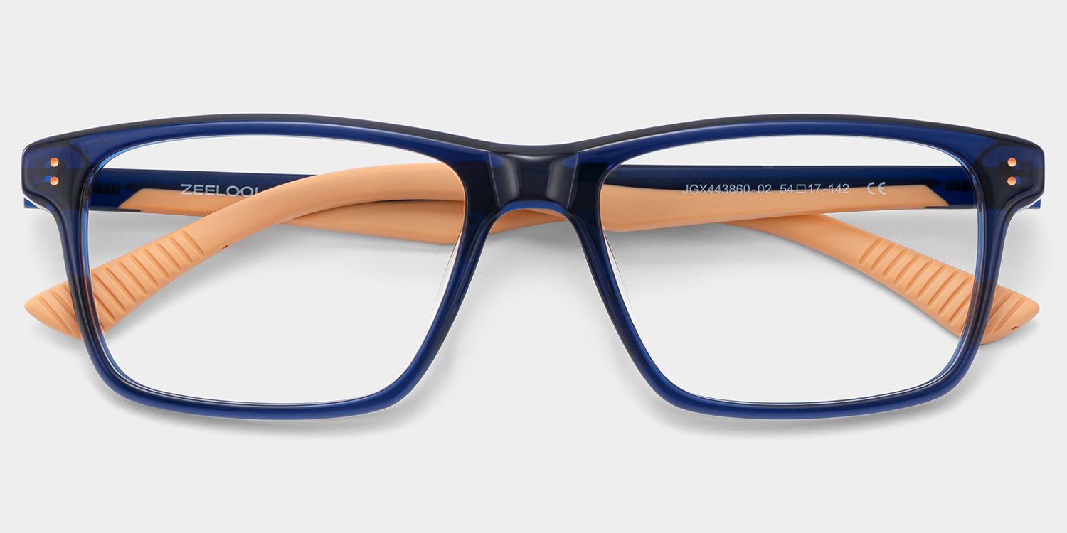Bastian Blue Rectangle Mixed Frame Glasses for Men | ZEELOOL2