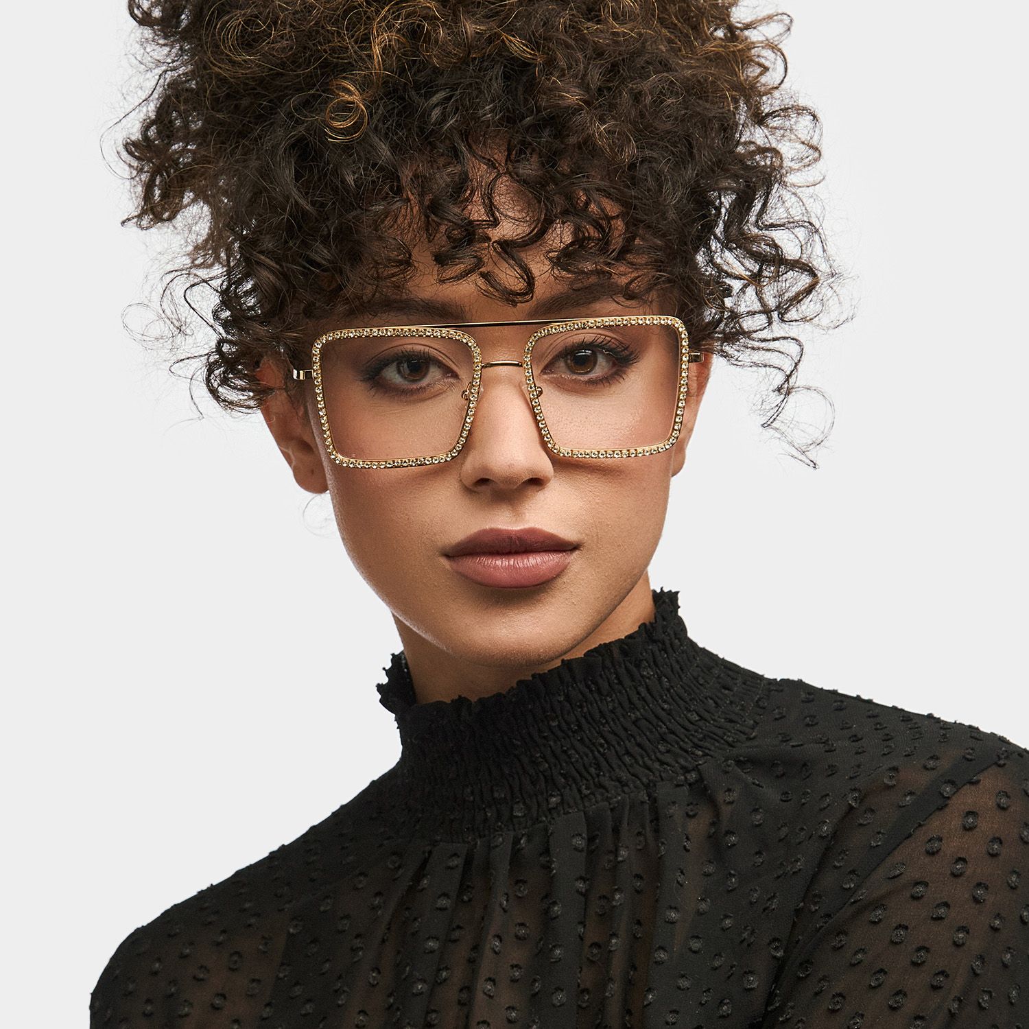 Diva Frame Glasses, Gold Glitter Sparkle Square Eyeglasses0
