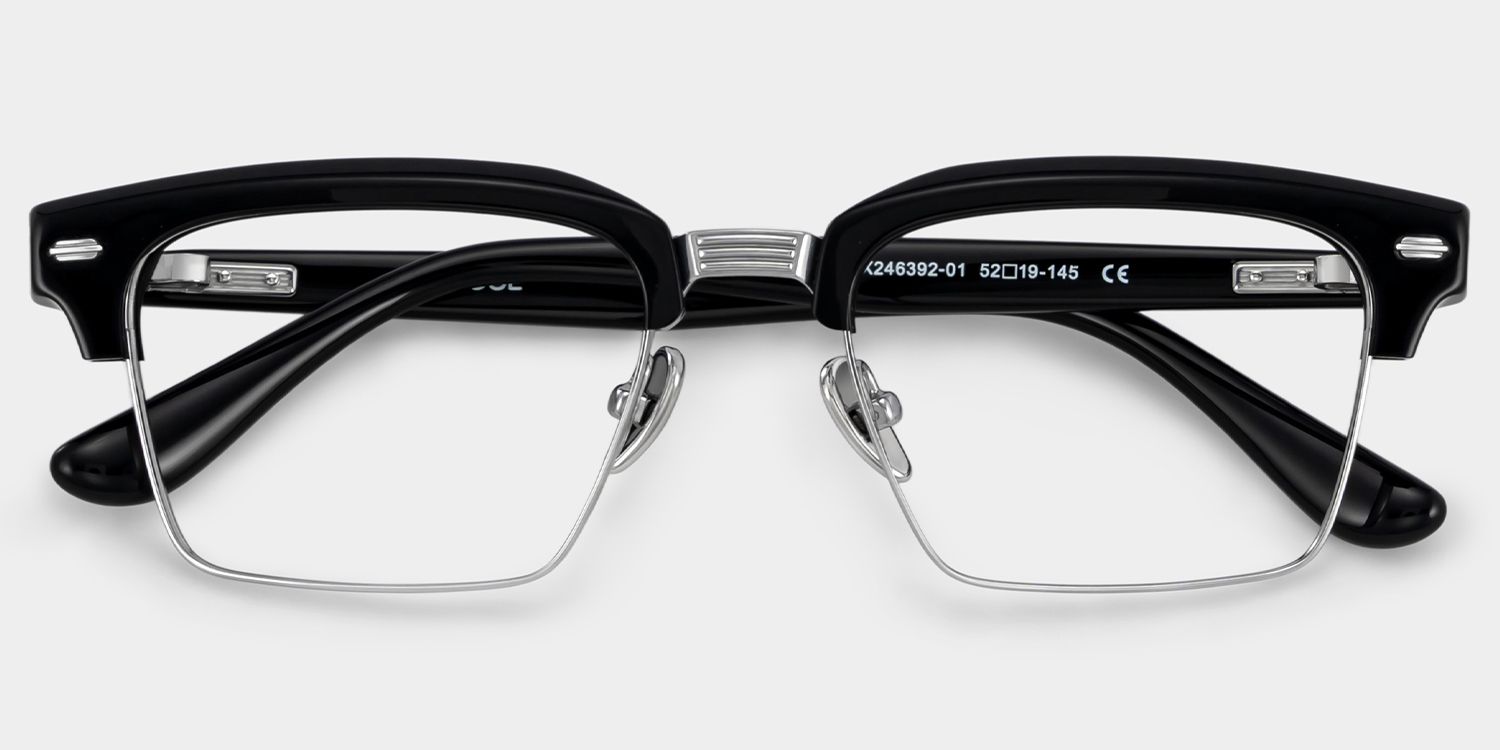 Landon Black and Silver Browline Glasses for Men | ZEELOOL2