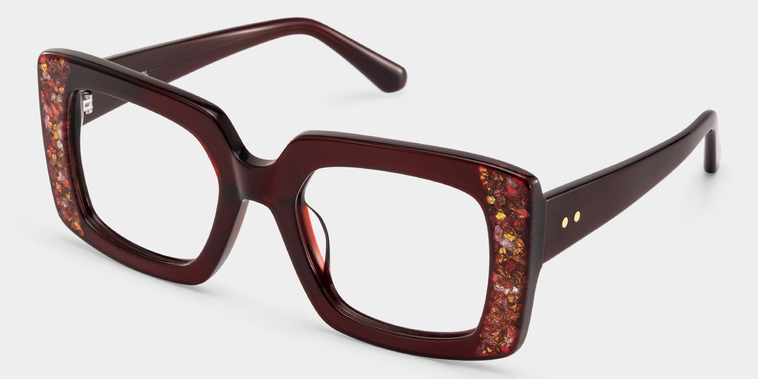 Sable Square Red Maroon Glitter Eyeglass Frames | ZEELOOL3