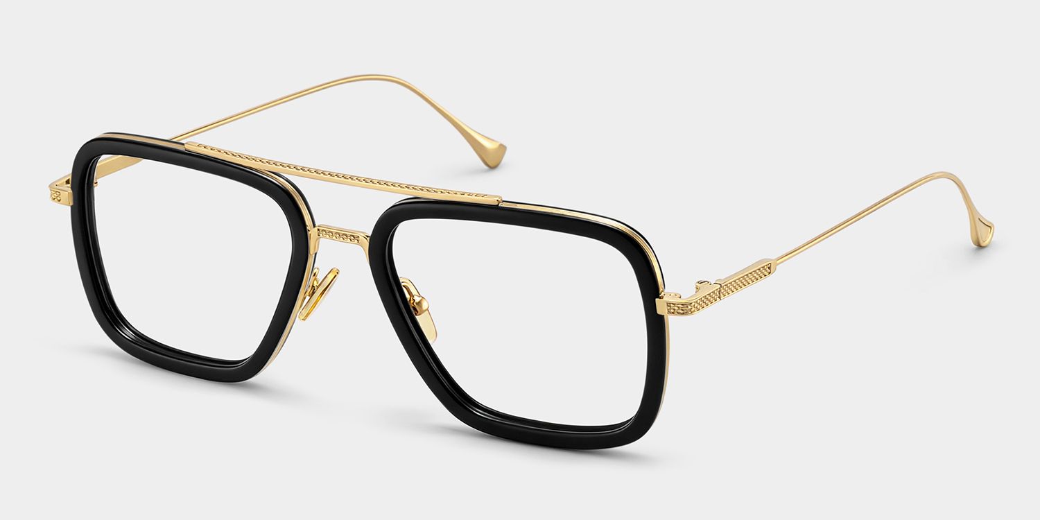 Gifford Aviator Black Frame Glasses with Gold Trim2