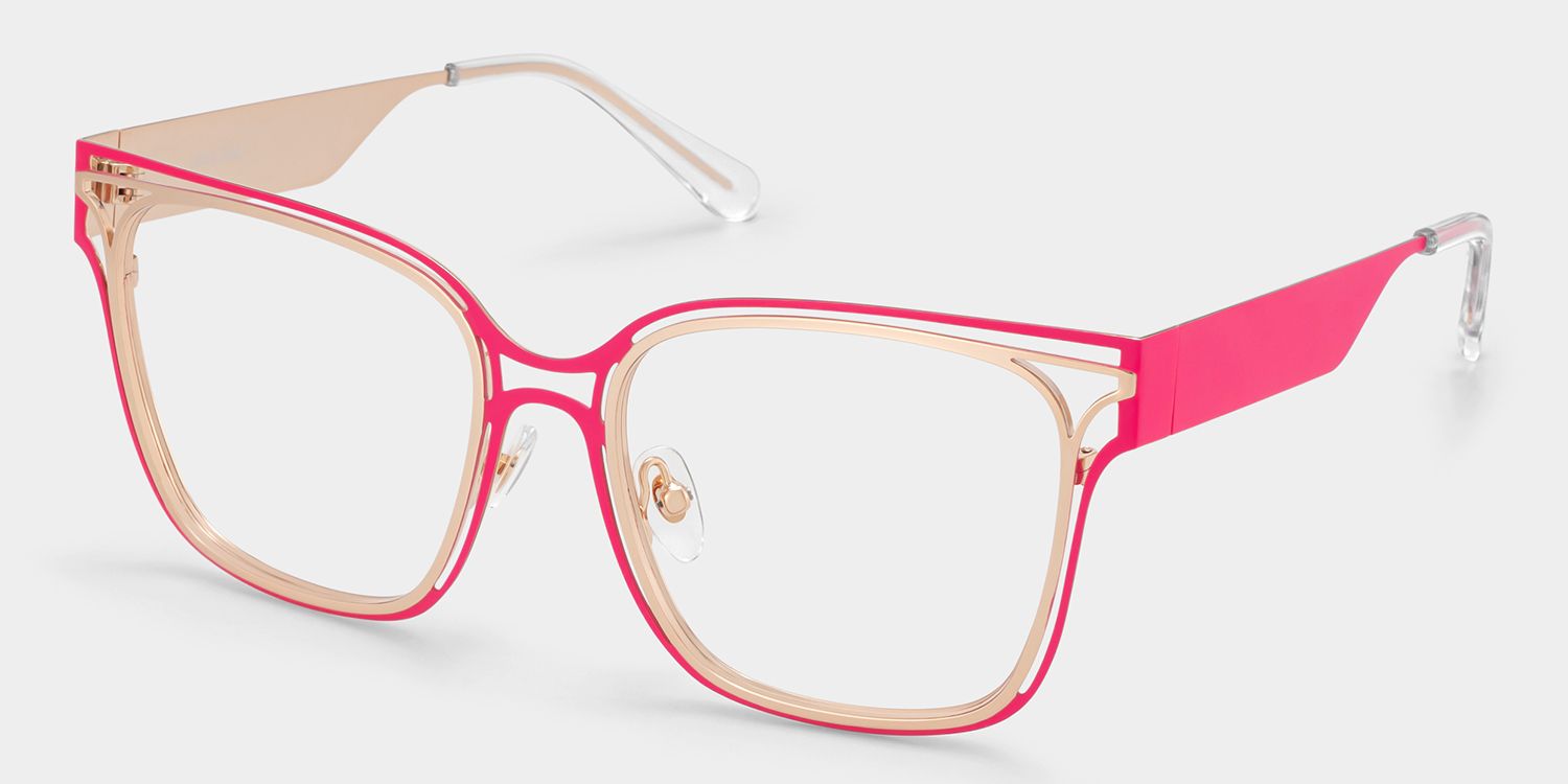 Dacarine Square Pink Gold Metal Glasses Frames On Sale | ZEELOOL3