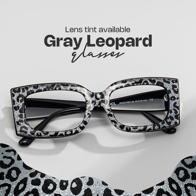 Orduno Gray Leopard Rectangle Glasses