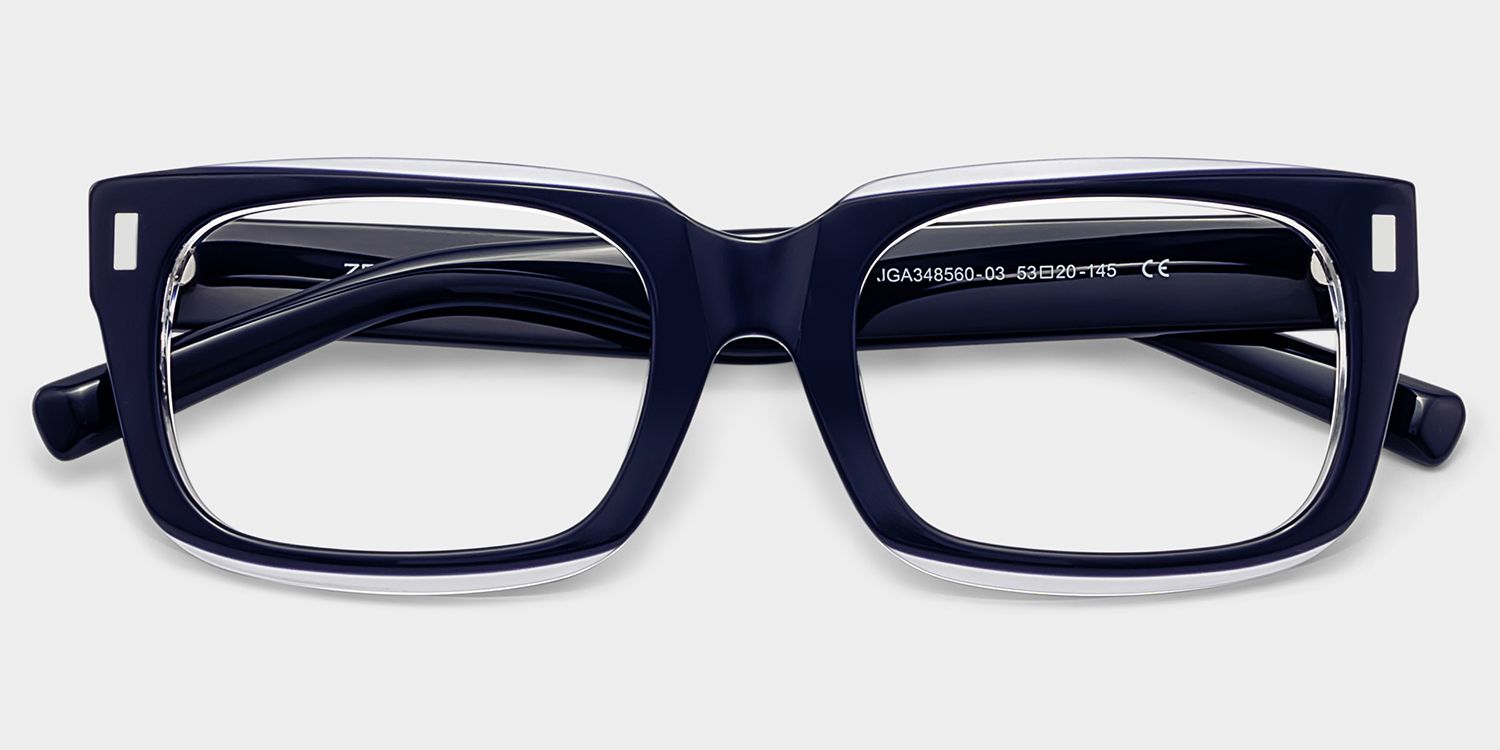 Fayssel Blue Rectangle Acetate Frame Glasses for Men | ZEELOOL2
